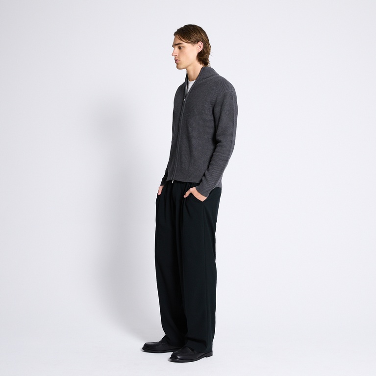 Zip knit cardigan "Frippe" Dk Grey melange